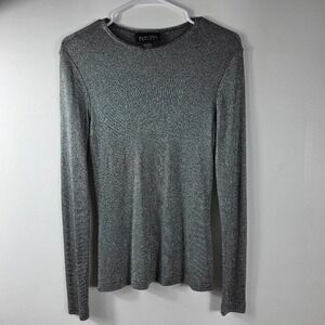 Ellen Tracy Metallic Ribbed Long Sleeve Top Party Festive  Size M Sparkle Knit